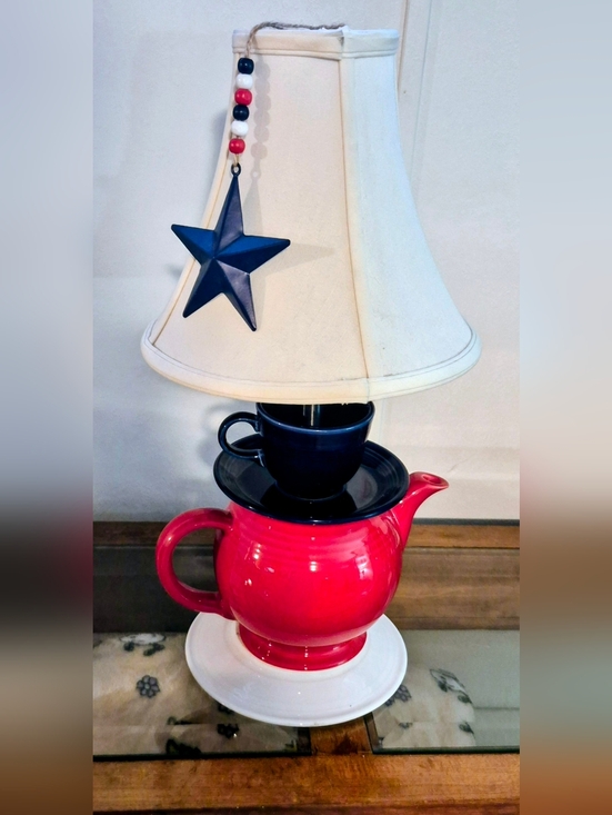 Fiestaware Other - 🇺🇸 Fiestaware  Upcycled Red, White & Blue Teapot Lamp